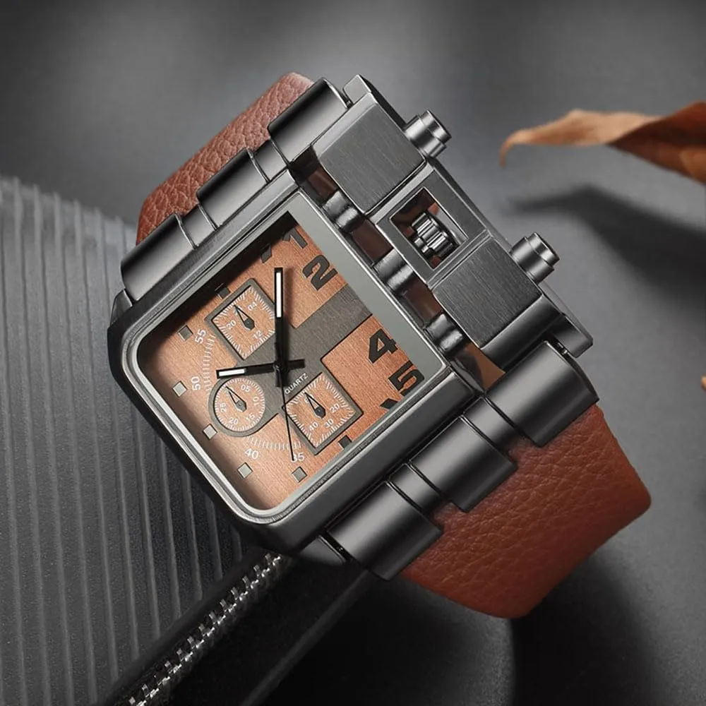 hop Men's Watch Big Face Watch for Men Square Novel Face Dial Stainless Steel chill Quartz Leather Strap WristWatches Reginald Hip 