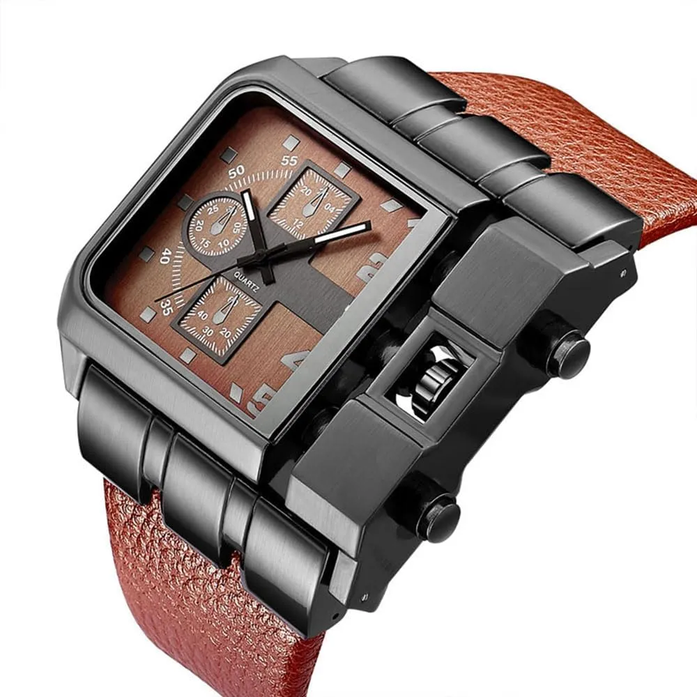 hop Men's Watch Big Face Watch for Men Square Novel Face Dial Stainless Steel chill Quartz Leather Strap WristWatches Reginald Hip 