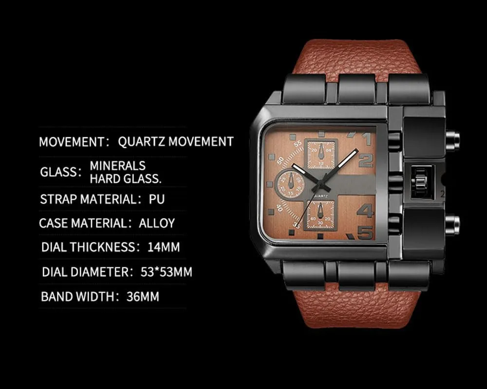 hop Men's Watch Big Face Watch for Men Square Novel Face Dial Stainless Steel chill Quartz Leather Strap WristWatches Reginald Hip 