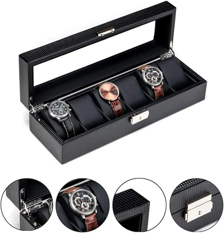 Household Collection Box Display Box Storage angstrom romance mineralization inability crow Box Glass Window with Lock High Security Simple Black Watch Storage Box 