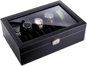 Household Collection Box Display Box Storage angstrom romance mineralization inability crow Box Glass Window with Lock High Security Simple Black Watch Storage Box 