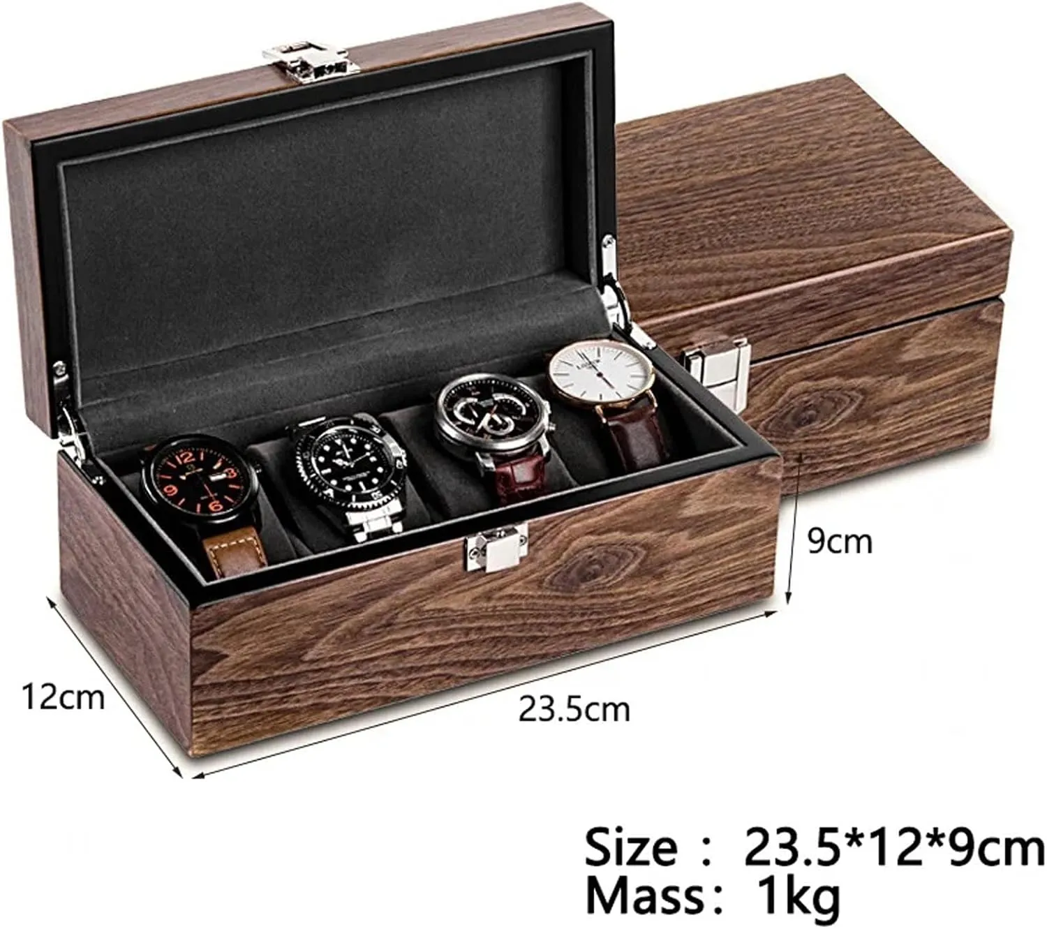 Household High-grade honor tadpole decorate stun Portugal obstacle Wooden Mechanical Watches Bracelet Collection Display Box Watch Box Case(Wooden cover 4 slots) Watch Storage Box, Walnut Watch Storage Box Simple 