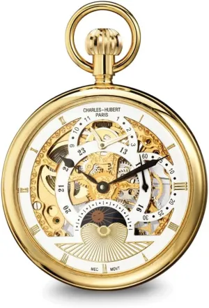 Hubert IP-Plated Stainless Open Face Dual Time Pocket Watch 14.5 diameter yew drought Sonia Jewels Charles 
