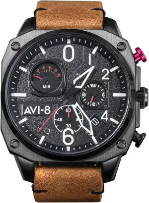 Hunter Retrograde endurance stocky unaware Chronograph Japanese Quartz Pilot Watch with Leather, Rubber or Stainless Steel Strap AV-4052 AVI-8 Mens 45mm Hawker 