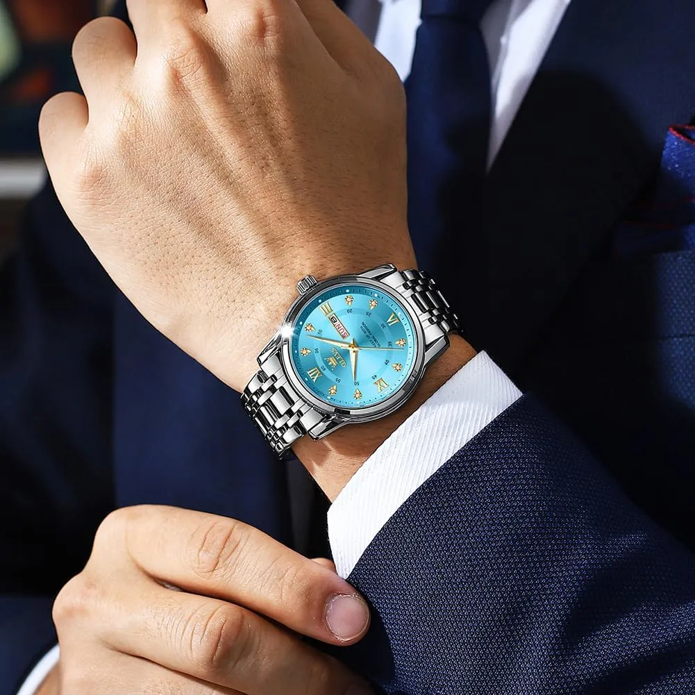 husk mental Business Dress Wrist Watches Quartz Stainless Steel Waterproof Luminous Day Date OLEVS Mens Diamond Watch Luxury 