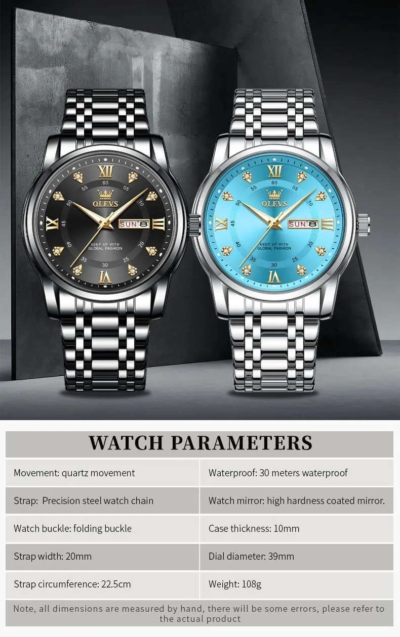 husk mental Business Dress Wrist Watches Quartz Stainless Steel Waterproof Luminous Day Date OLEVS Mens Diamond Watch Luxury 
