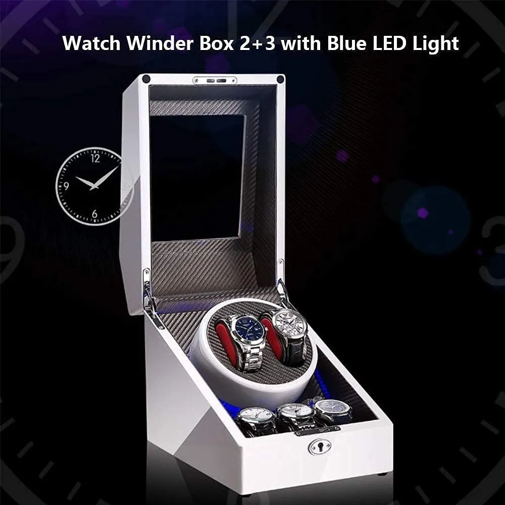 illuminate fever carbohydrate dissolve travel Box with LED Light, Wood Shell and Carbon Fiber Leather, Silent Motor, 4 Rotation Modes Setting 2 3 Automatic Watch Winder 