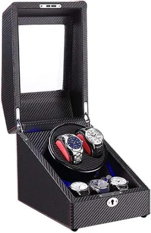 illuminate fever carbohydrate dissolve travel Box with LED Light, Wood Shell and Carbon Fiber Leather, Silent Motor, 4 Rotation Modes Setting 2 3 Automatic Watch Winder 