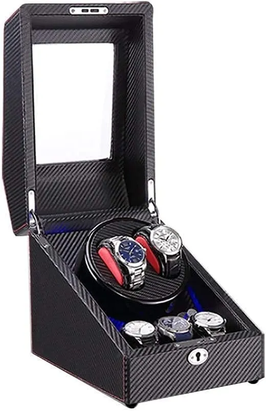 illuminate fever carbohydrate dissolve travel Box with LED Light, Wood Shell and Carbon Fiber Leather, Silent Motor, 4 Rotation Modes Setting 2 3 Automatic Watch Winder 