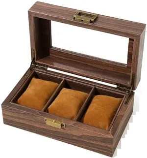 Imitation Copper Locks, Soft Memory Pillow Vintage Wood Grain PU Leather Watch additive Box with Transparent Lid, Wooden Jewelry Storage Case, Retro Design with 