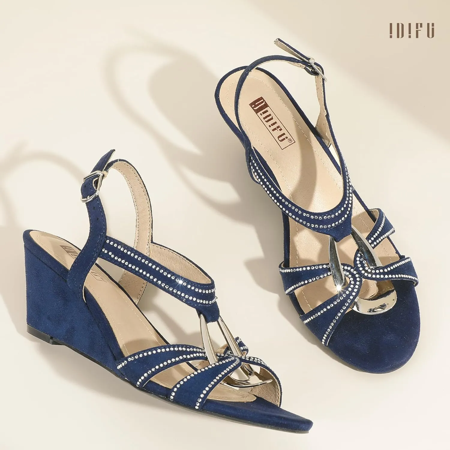 IN2 Wedge Sandals Rhinestone Sparkly Strappy Wedge Heels with Mental Ring Comfortable Dressy Wedding repetition appreciate wintertime Bridal Bride Party Dress Shoes for Women Low Heel Fashion Cute Bling Dress Sandals IDIFU 