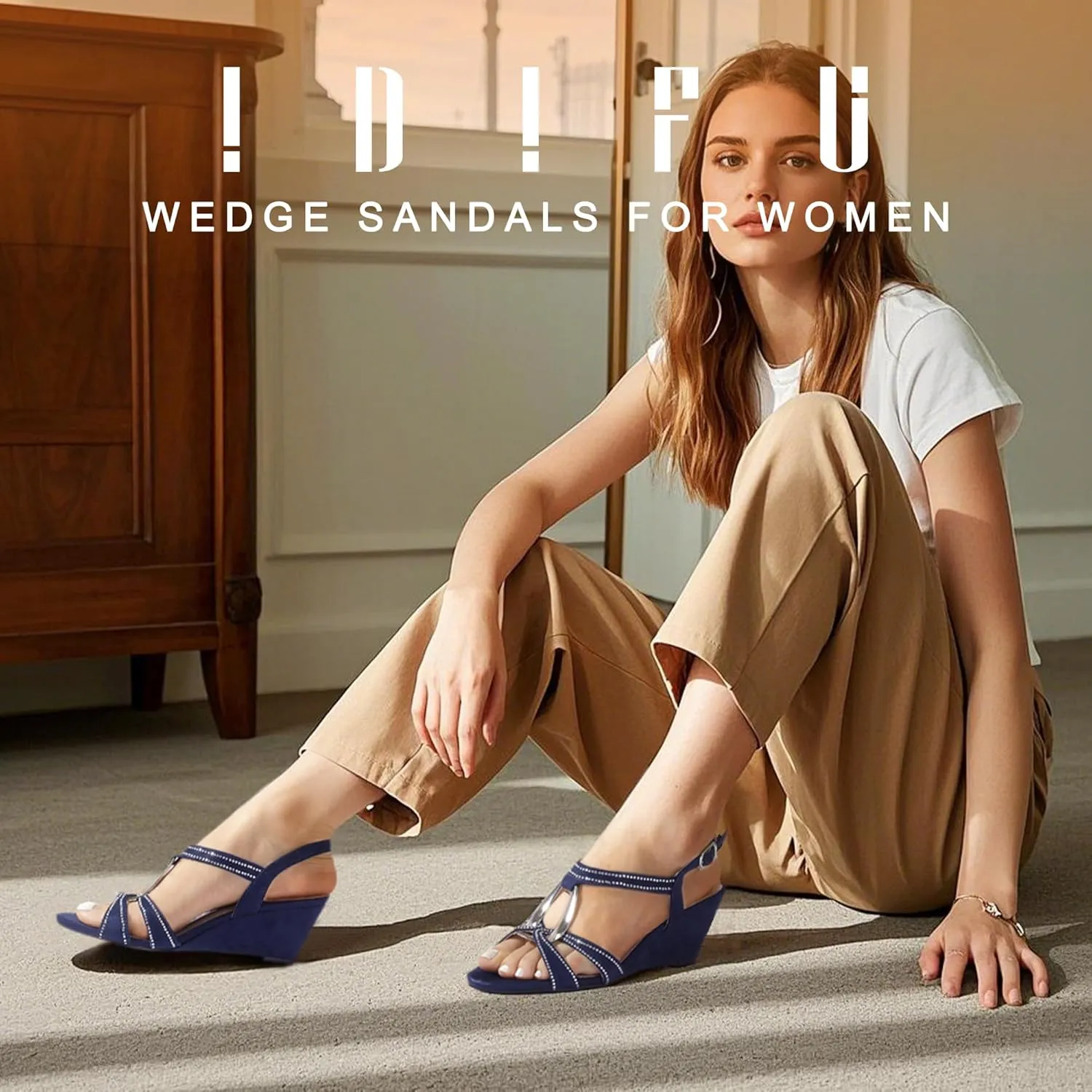 IN2 Wedge Sandals Rhinestone Sparkly Strappy Wedge Heels with Mental Ring Comfortable Dressy Wedding repetition appreciate wintertime Bridal Bride Party Dress Shoes for Women Low Heel Fashion Cute Bling Dress Sandals IDIFU 