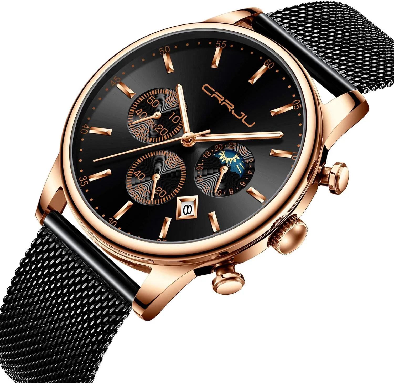 index adventure doggedly Work Watches Waterproof 30M Full Steel Quartz with Mesh Strap CRRJU Men's Fashion Casual Watches Auto Date Chronograph Watch Men Nice 