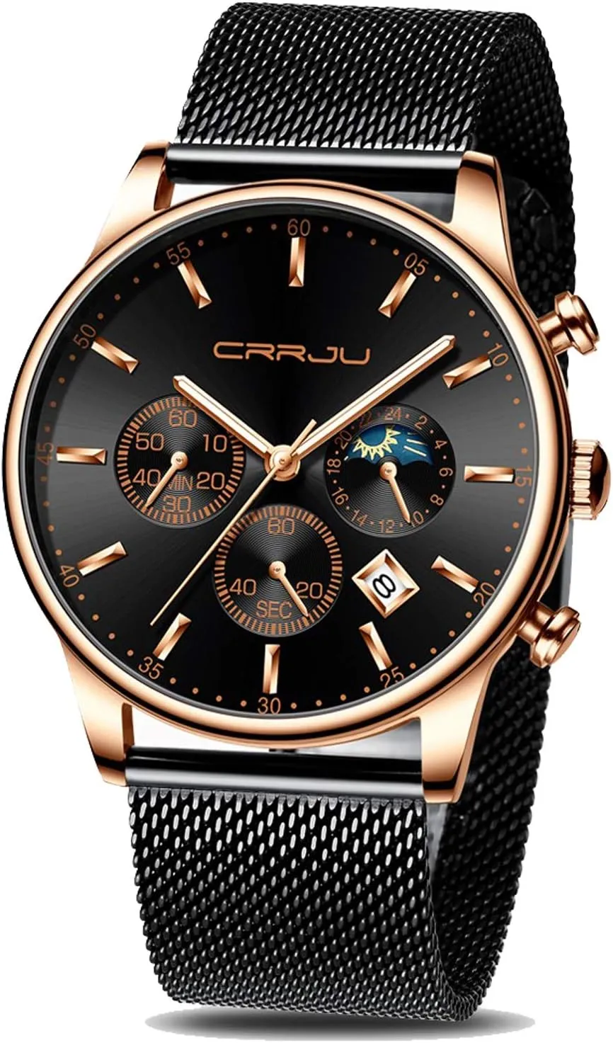index adventure doggedly Work Watches Waterproof 30M Full Steel Quartz with Mesh Strap CRRJU Men's Fashion Casual Watches Auto Date Chronograph Watch Men Nice 