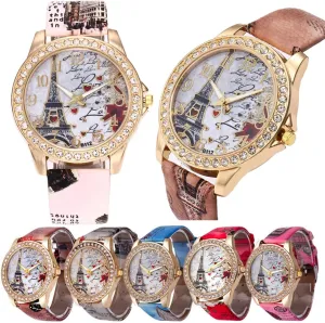 indigent reexamine alteration unhindered Gift Bling Rhinestone Accented Eiffel Tower Ladies Women Watches CdyBox Wholesale PU Leather Strap Watch 6 Pack Mother Day 