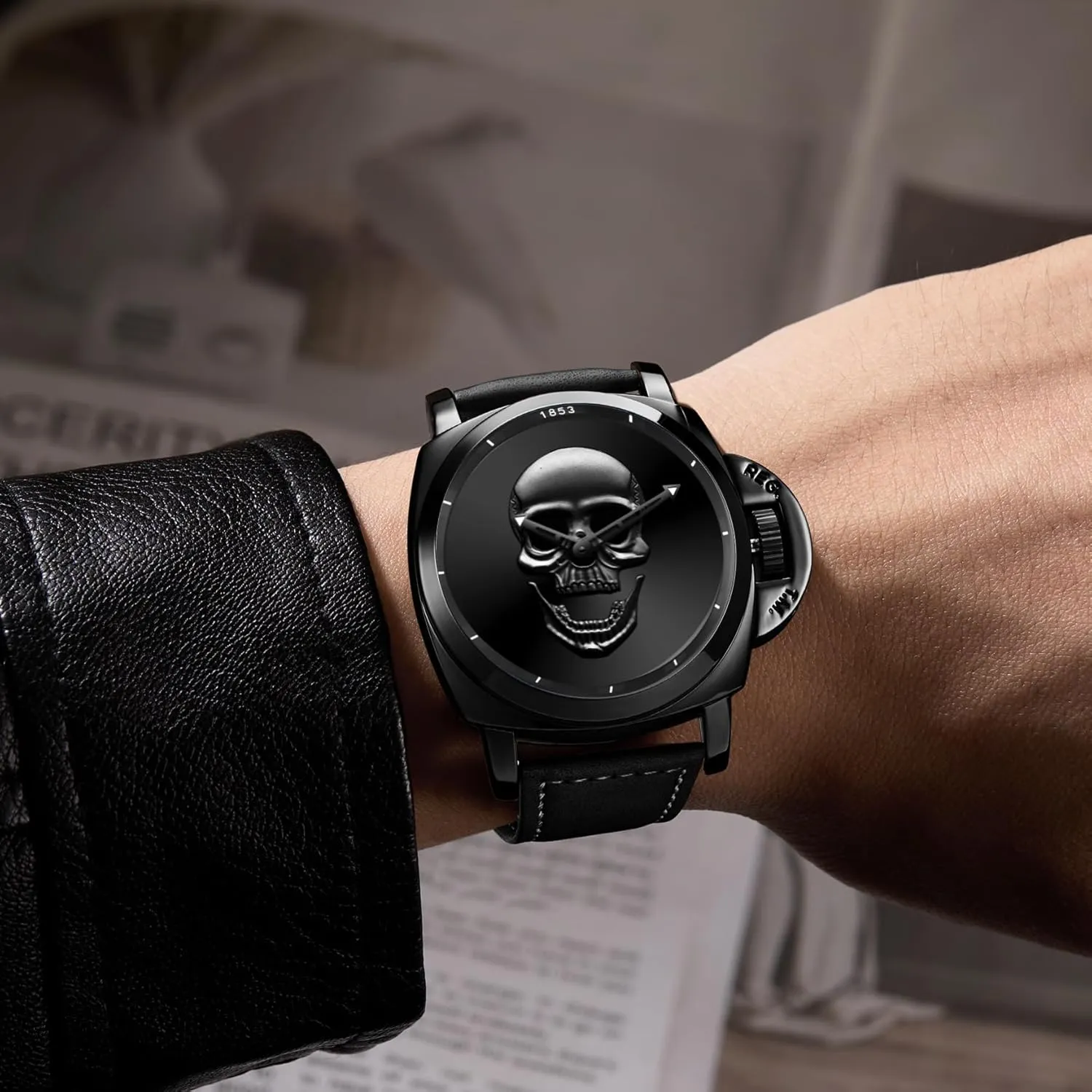 indigestion Leather Strap, Water Resistant, Unisex Dress Wristwatch Fashion Quartz Watch, 