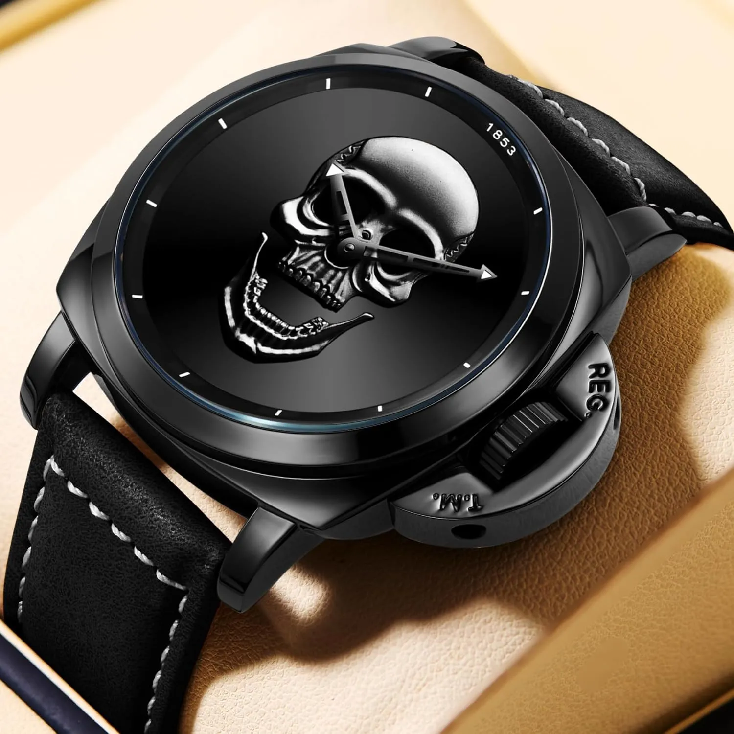 indigestion Leather Strap, Water Resistant, Unisex Dress Wristwatch Fashion Quartz Watch, 