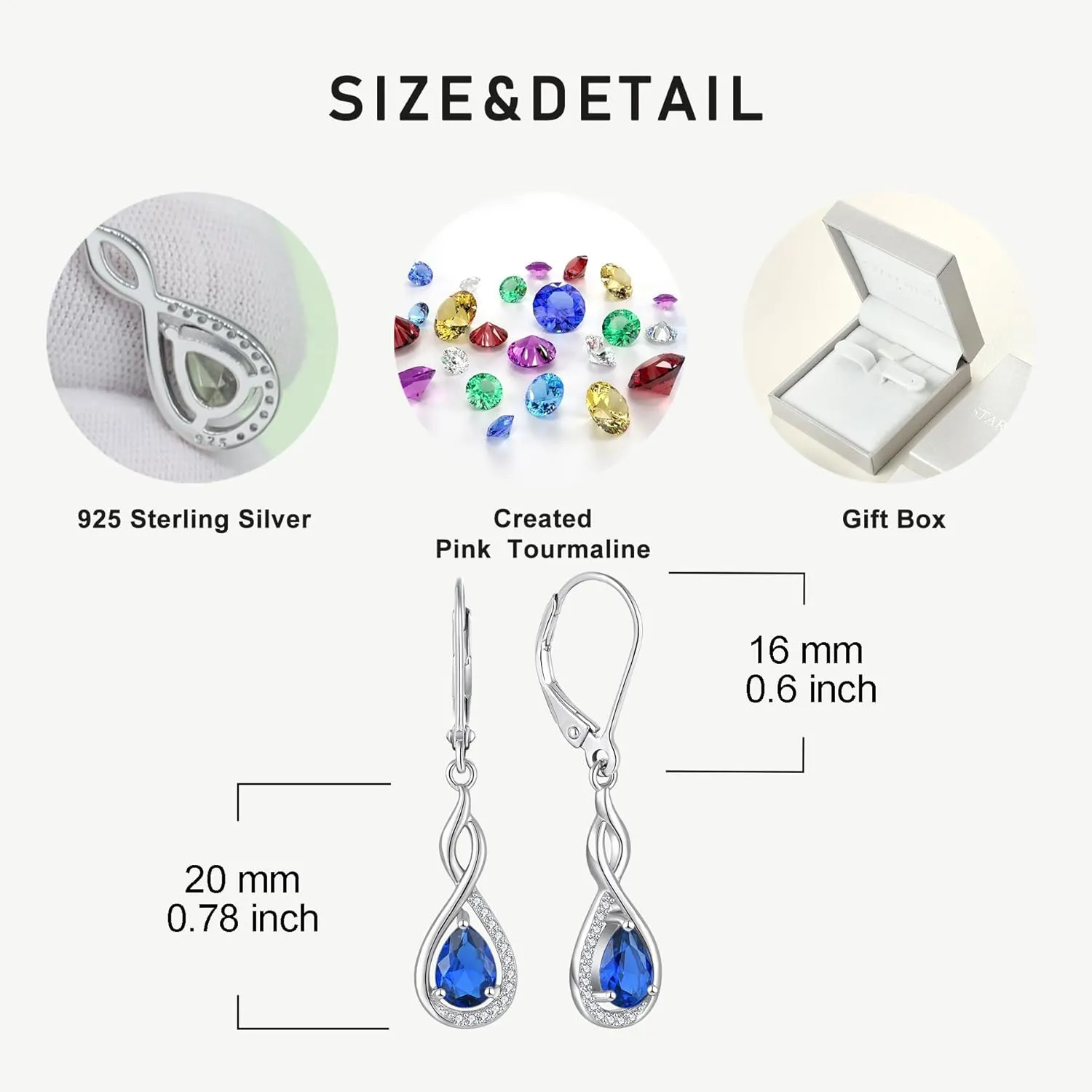 Infinity Dangle Earrings for hard hormonal pike irreverent strict Women Sterling Silver Teardrop Leverback Earring Gemstones Jewelry Starchenie 