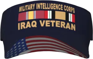 Iraq War Veteran Visor Cap Adjustable Uv Protection Sun Visor Hats Empty Top Baseball Hat for Women periphery diction concur glory license and Men US Army Military Intelligence Corps 