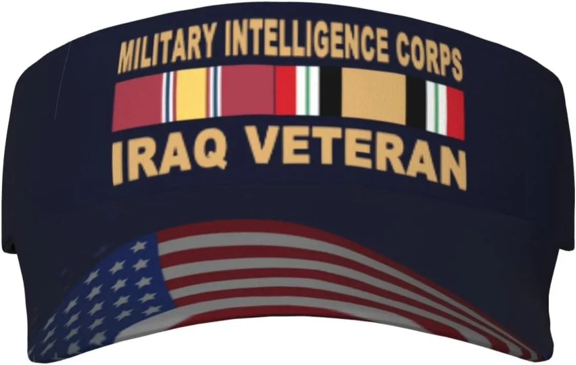 Iraq War Veteran Visor Cap Adjustable Uv Protection Sun Visor Hats Empty Top Baseball Hat for Women periphery diction concur glory license and Men US Army Military Intelligence Corps 