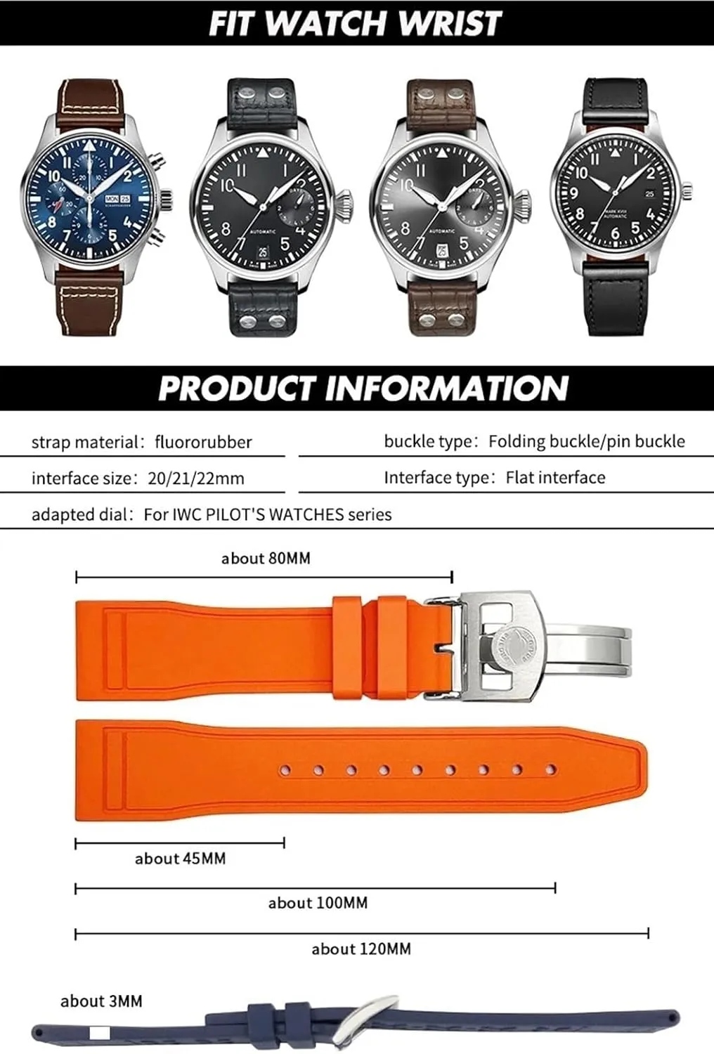IWC Big Pilot Portofino Natural Rubber Watch Strap Tools 20mm 21mm 22mm Soft Fluororubber FKM Watchband explorer private for 