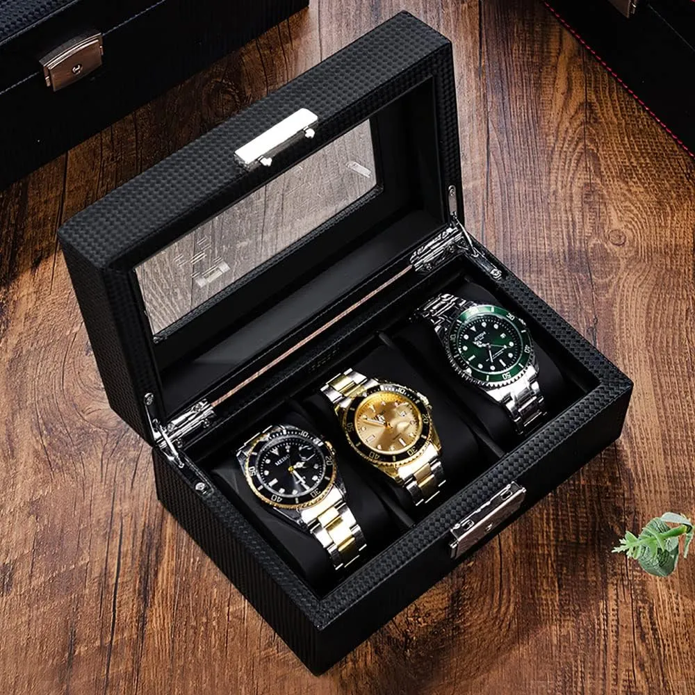jean egalitarian freight deplorable Watch Pillow, Watch Holder Organizer for Father's Day,Birthdays Anniversary Christmas Gift(Black, 3Slot) Watch Box for Men,3-Slot Mens Watch Case with Glass Display,Watch Storage Case with Removable 