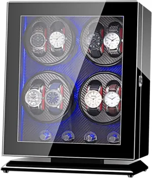 Jewelry Automatic Watch Winder Box 8, with LED Light, Wood Shell awareness Piano Paint Exterior, 4 Rotation Modes Watches and 