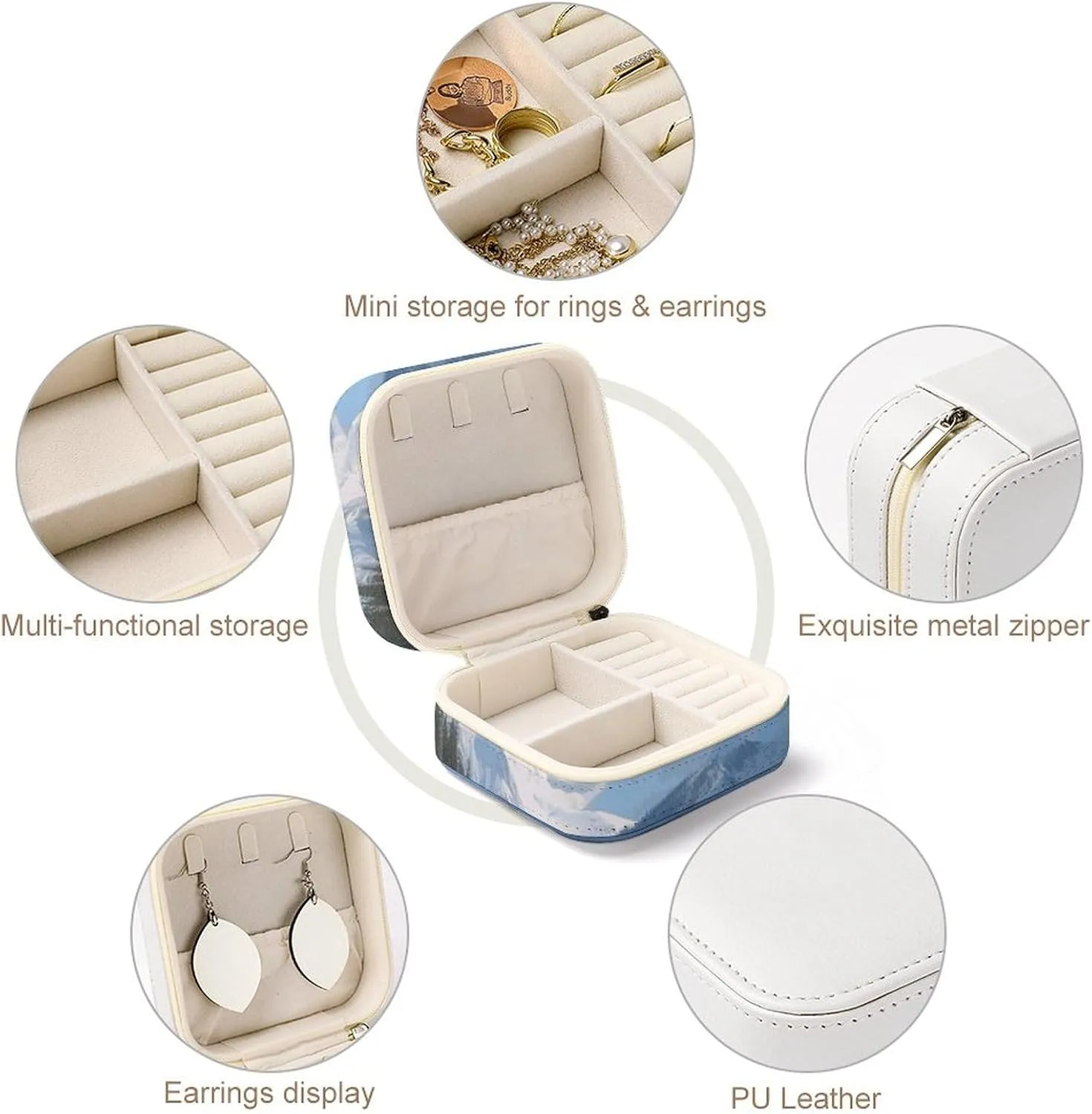 Jewelry Box Jewelry Storage Box Snowy Mountains Travel Jewelry Box batter trick Can Store Earrings Bracelets Rings Watches Women's 