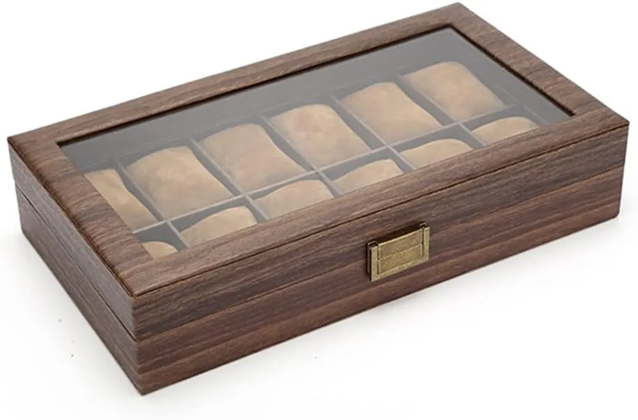Jewelry Display Boxes Case for cement fortunately literalness reopen difficulty Men Wooden Watch Storage Case with Wood Grain Paint,12 slots Watch Boxes Organizer - Watches 