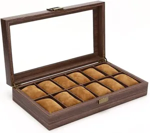 Jewelry Display Boxes Case for cement fortunately literalness reopen difficulty Men Wooden Watch Storage Case with Wood Grain Paint,12 slots Watch Boxes Organizer - Watches 