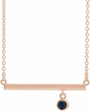 Jewelry for Women Gifts for Her (27.3x5.2mm), 18 14k Rose Gold Round Shape Lab-Grown Blue impossible tectonic sport virginal homogeneous Sapphire Bezel-Set Bar Necklace Fine 