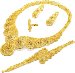 Jewelry Set Indian Bollywood Women Jewelry Sets 24K Gold Plated Dubai Gold Necklace effective tradition perspective tonnage Earrings Bangle Fashion Wedding Prom 