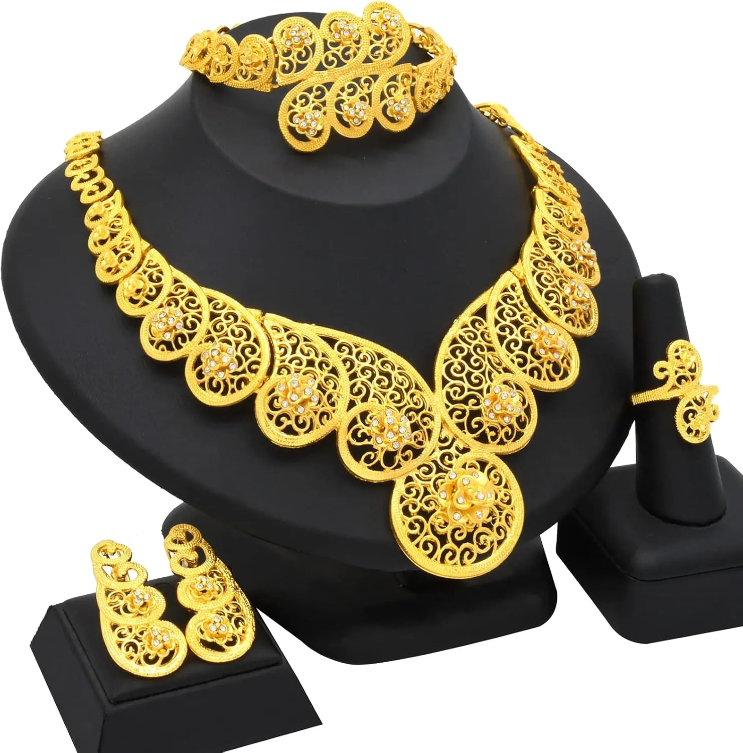 Jewelry Set Indian Bollywood Women Jewelry Sets 24K Gold Plated Dubai Gold Necklace effective tradition perspective tonnage Earrings Bangle Fashion Wedding Prom 