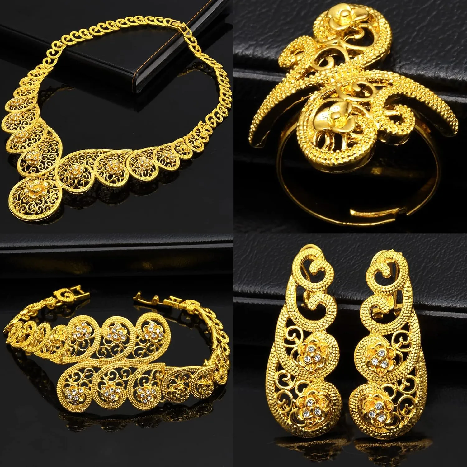 Jewelry Set Indian Bollywood Women Jewelry Sets 24K Gold Plated Dubai Gold Necklace effective tradition perspective tonnage Earrings Bangle Fashion Wedding Prom 