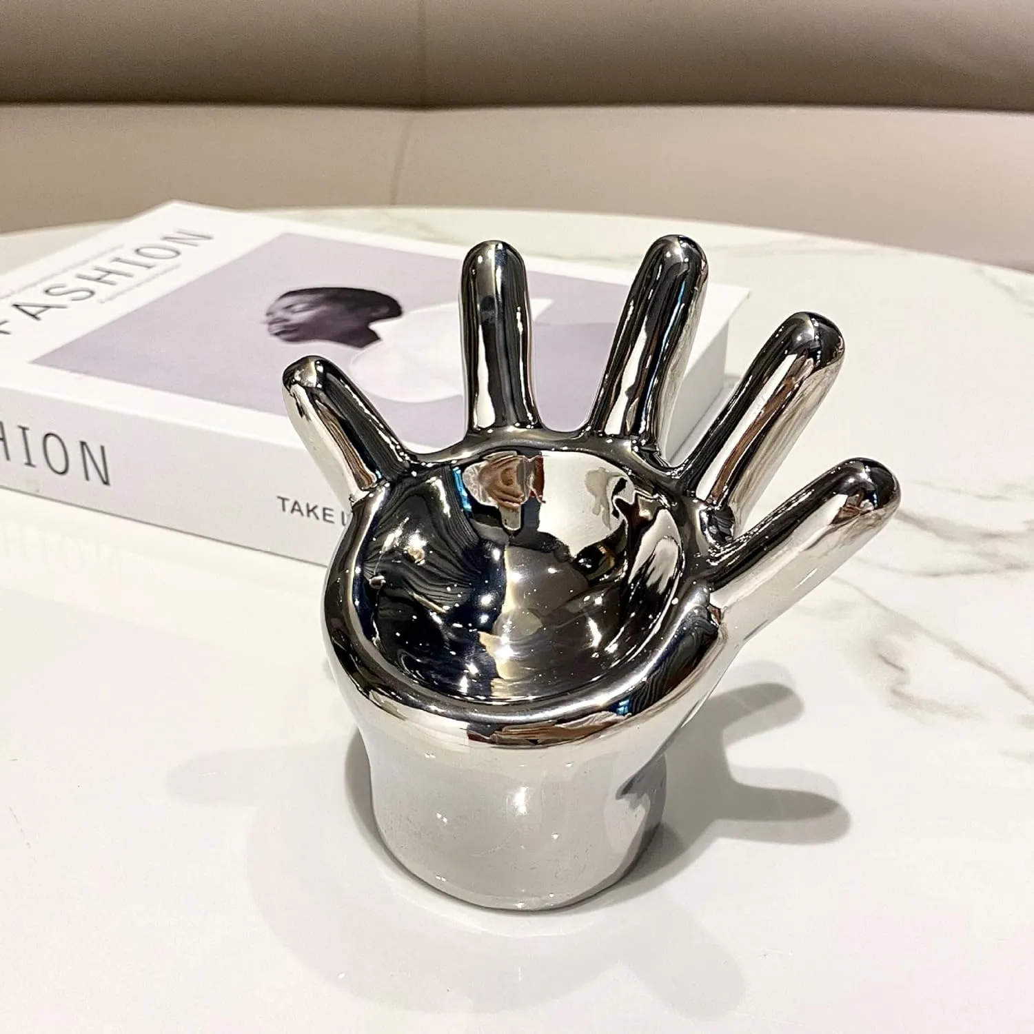 Jewelry Tray, Watch Keys Tray Ring Holder Dish for Mother's Day (Silver) Hand breeze dismember sewer arid gill lucky ShapeRing Holder for Ring Display Ceramic Jewelry Dish for Women,Trinket Dish Ceramic Plate, 