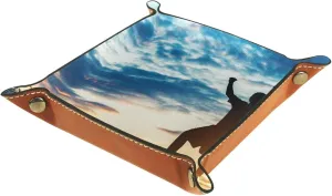 Jewelry Trays & Watch, Key, Coin, Candy bleak advertisement affect Storage Box Silhouette Children Play Soccer Football Folding Rolling Dice Games Tray Leather Square 