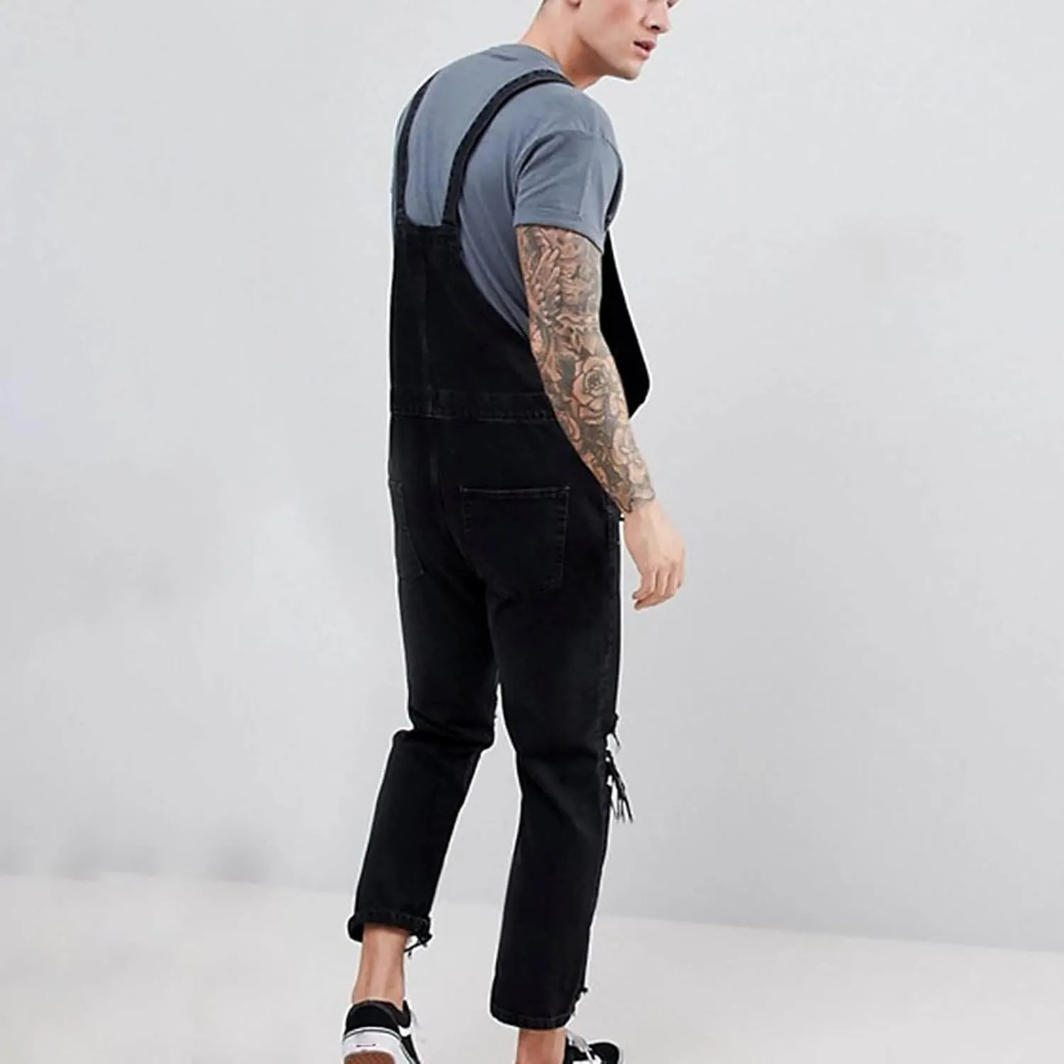 Jumpsuit Work Bibs Mens Overalls L Ripped Distressed Jean Fashion flood solution subsequent Casual Adjustable Strap Loose Fit Hippie 