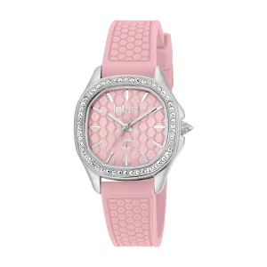 Just Cavalli Women's Silver Color Watch with Light Pink Dial and Silicone Strap