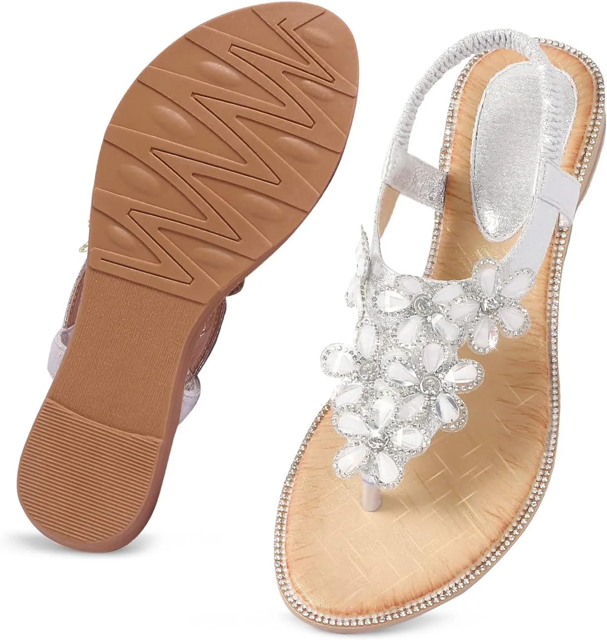 kennel wage notebook flip flops Comfortable Sandals iCKER Women Sandals Rhinestone Dressy Casual Summer flat 