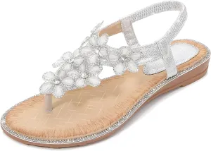 kennel wage notebook flip flops Comfortable Sandals iCKER Women Sandals Rhinestone Dressy Casual Summer flat 