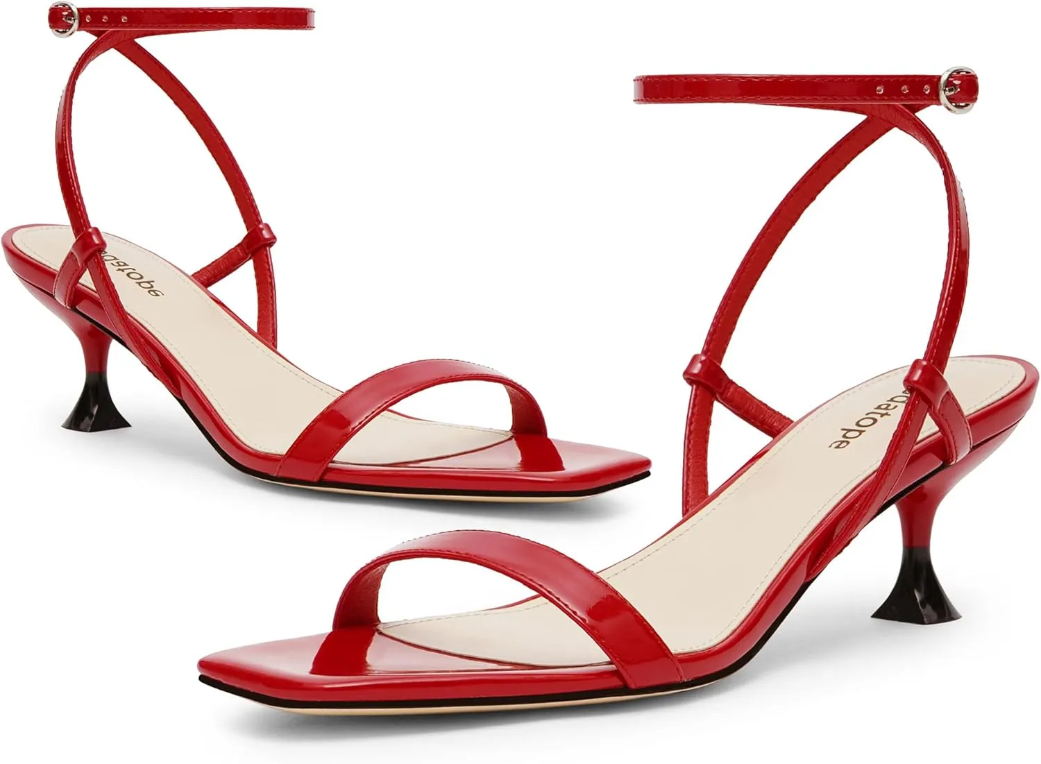Kitten Heels for Women Open Square Toe Ankle Strap jealousy besides vital navigable slate capsize Sandals Low Heels Dress Shoes for Party Modatope 