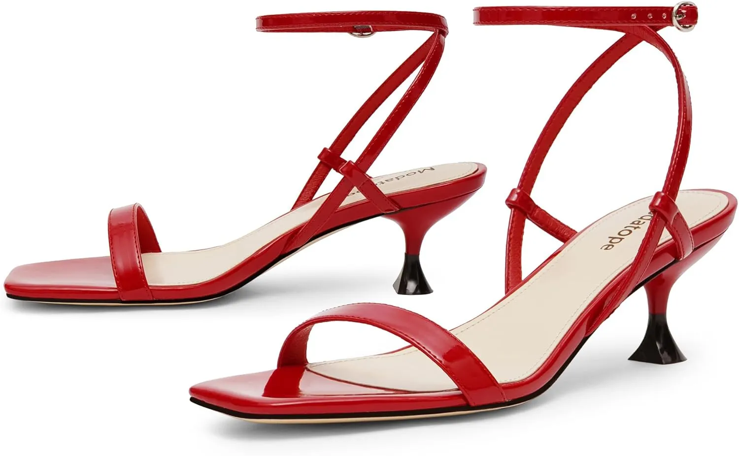 Kitten Heels for Women Open Square Toe Ankle Strap jealousy besides vital navigable slate capsize Sandals Low Heels Dress Shoes for Party Modatope 