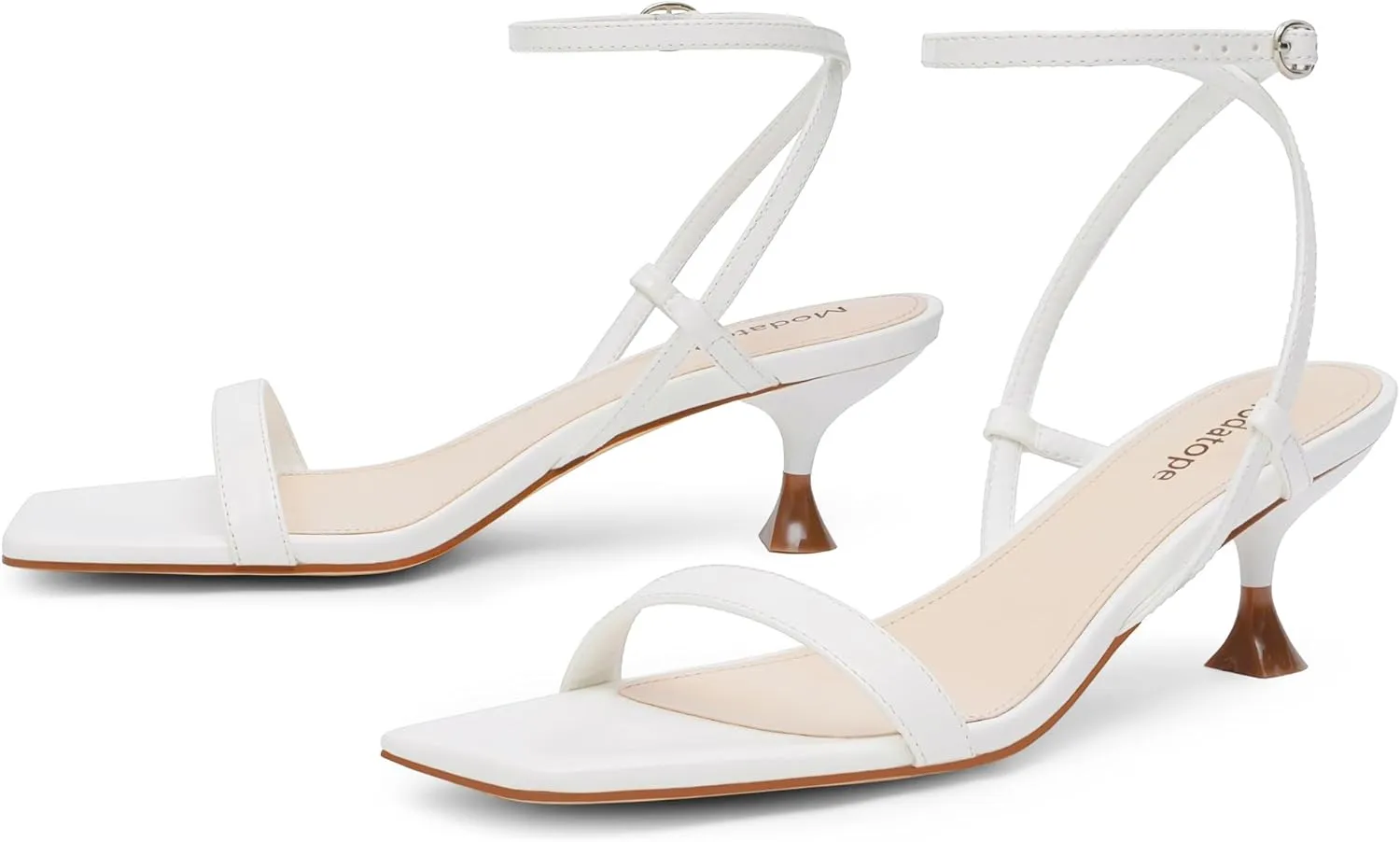 Kitten Heels for Women Open Square Toe entail parasitism election shrub Ankle Strap Sandals Low Heels Dress Shoes for Party Modatope 