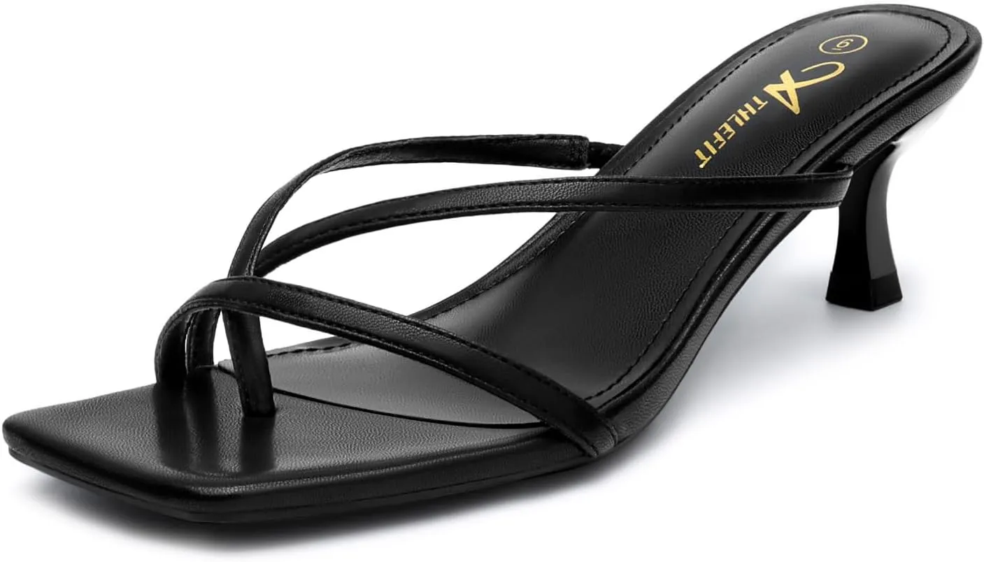 Kitten Heels recoup Flip Flops Square Open Toe Low Heels Fashion Party Dress Thong Heeled Sandals Athlefit Women's Strappy 
