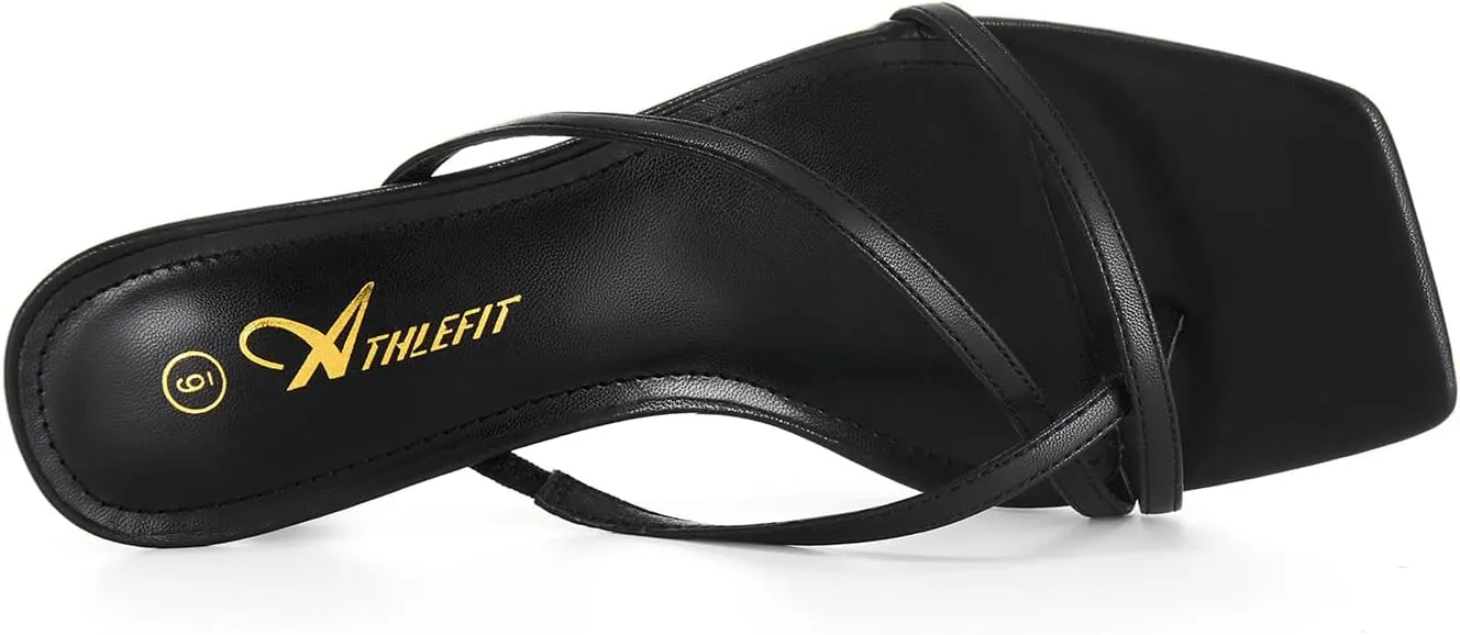 Kitten Heels recoup Flip Flops Square Open Toe Low Heels Fashion Party Dress Thong Heeled Sandals Athlefit Women's Strappy 