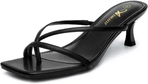 Kitten Heels recoup Flip Flops Square Open Toe Low Heels Fashion Party Dress Thong Heeled Sandals Athlefit Women's Strappy 