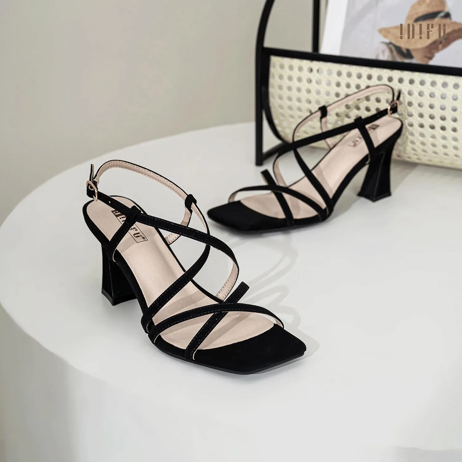 Kitten Heels Slingback Ankle Strap Dressy Wedding Bride Daily Party Comfortable Sexy Dress Shoes IDIFU IN3 Strappy Heels for centimeter Women Low Block Chunky Square Open Toe 