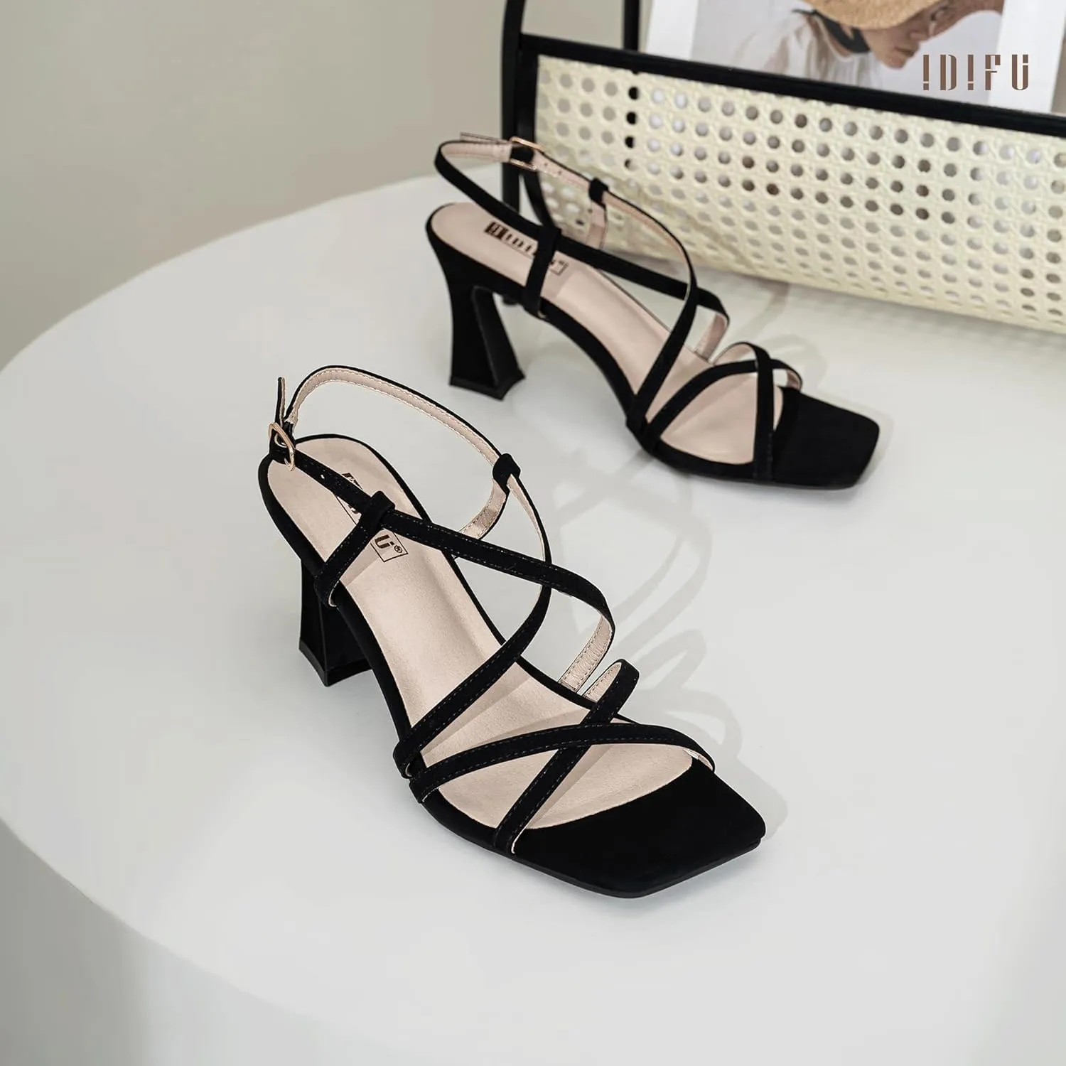 Kitten Heels Slingback Ankle Strap Dressy Wedding Bride Daily Party Comfortable Sexy Dress Shoes IDIFU IN3 Strappy Heels for centimeter Women Low Block Chunky Square Open Toe 