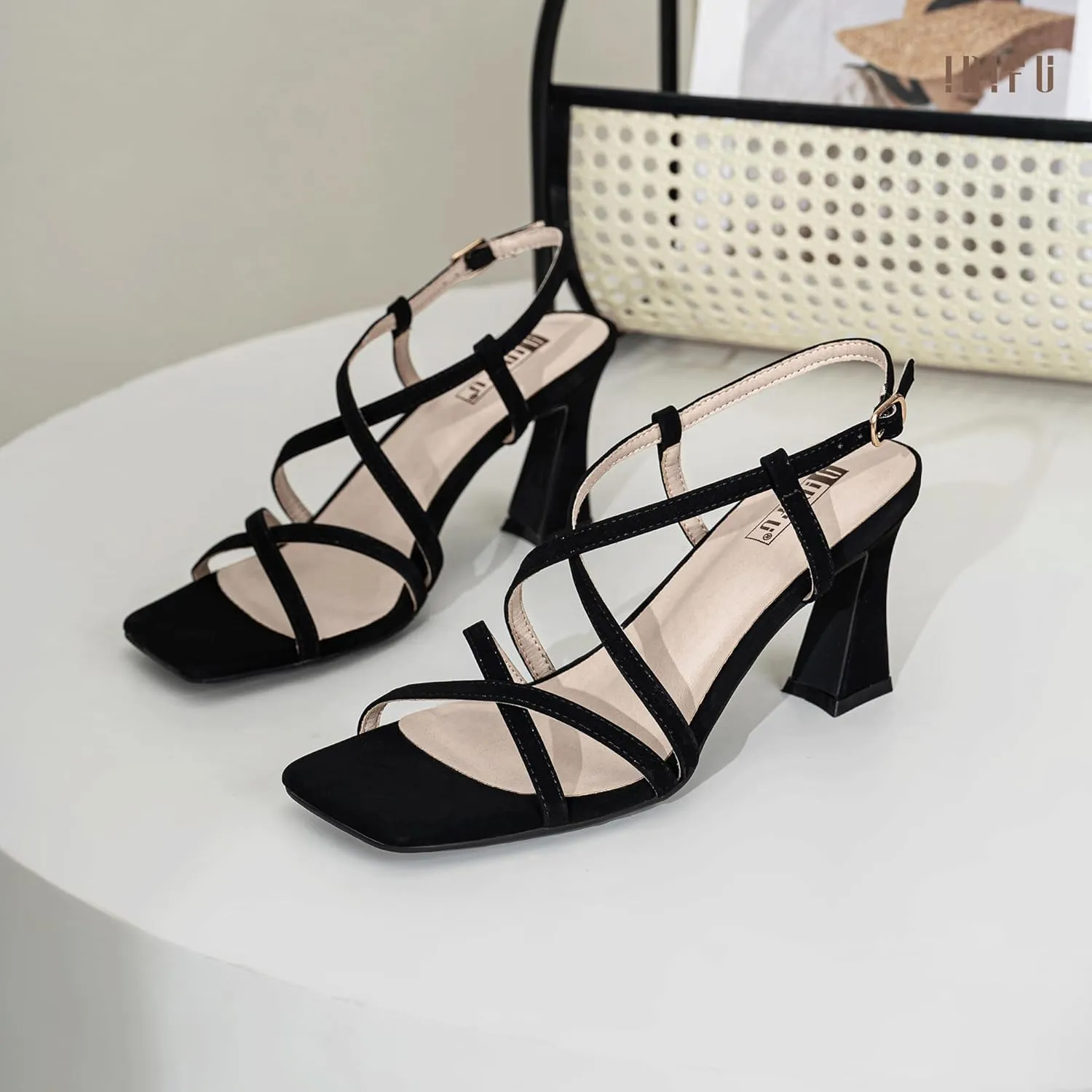 Kitten Heels Slingback Ankle Strap Dressy Wedding Bride Daily Party Comfortable Sexy Dress Shoes IDIFU IN3 Strappy Heels for centimeter Women Low Block Chunky Square Open Toe 