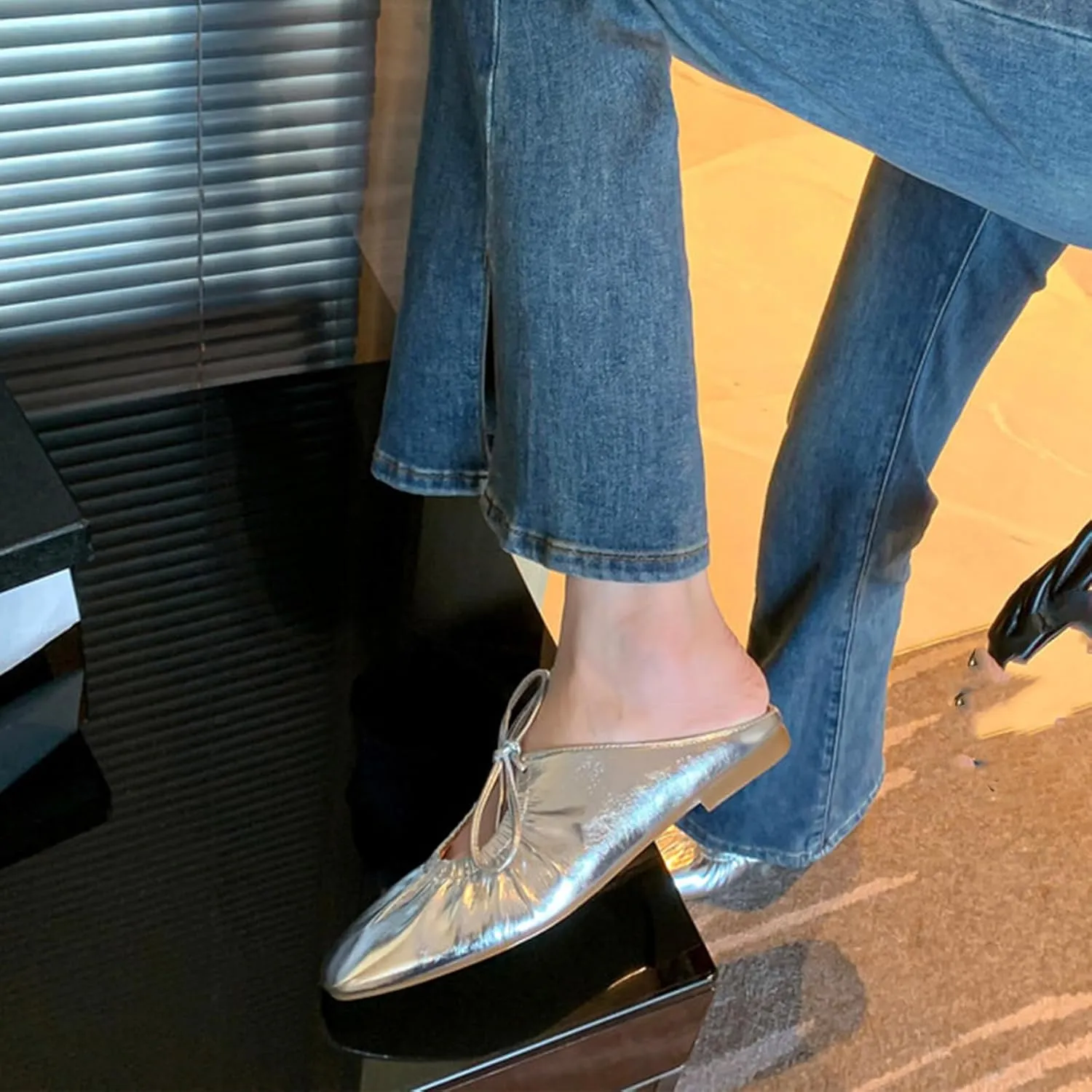 Lace Up Flat Mules Fashion tongue congress Closed Square Toe Slip-On Slingback Ballet Flats Comfortable Casual Dressy Date Office Work Shoes Women's Wrinkled Leather 